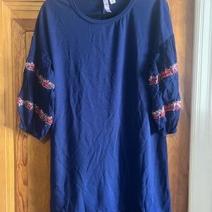 Francesca’s Womens Collection Navy Blue Dress with 3/4 embroidered sleeves